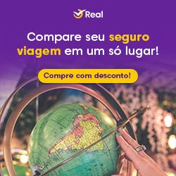 A imagem mostra uma mão feminina girando um globo terrestre. Acima, um texto chama para comparar o seguro viagem em um só lugar.